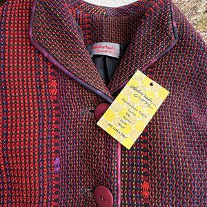 Vintage 90s Deborah Cross Boutique Handwoven Textiles Art Red Blazer Jacket 8 M